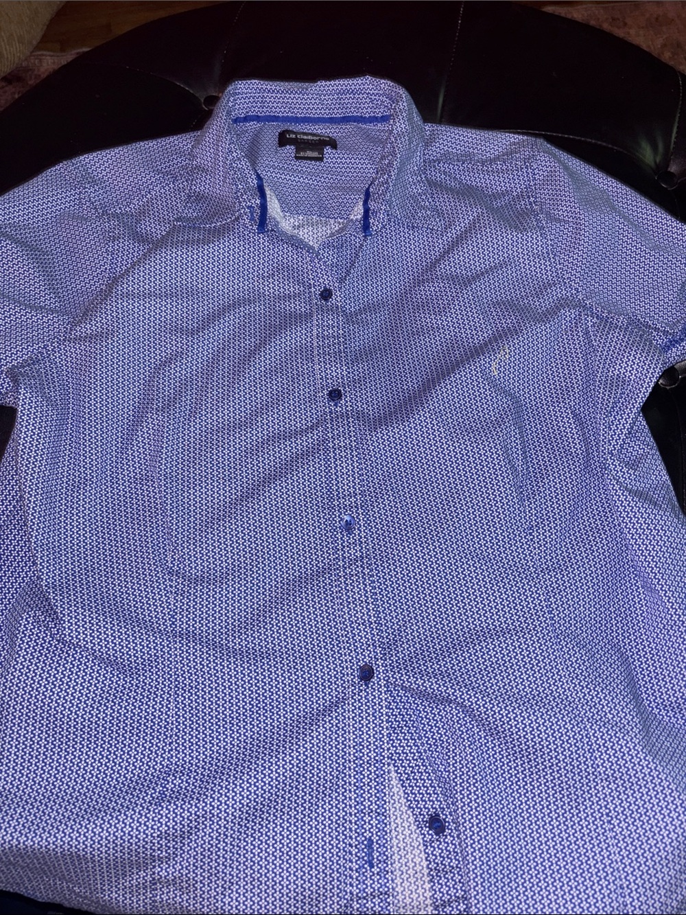 Women’s Liz Claiborne  Blue Short-Sleeve Patterned Button-Up Shirt
